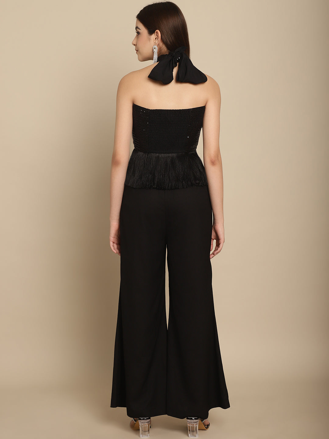 BLANC9 Black Sequins Wrap Top With Trouser-B9ST169