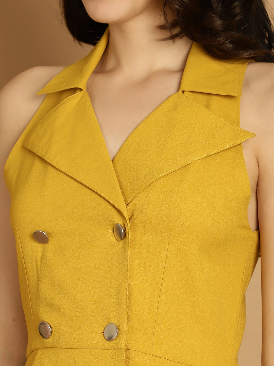BLANC9 Mustard Yellow Peplum Blazer Top With Trouser -B9ST74Y