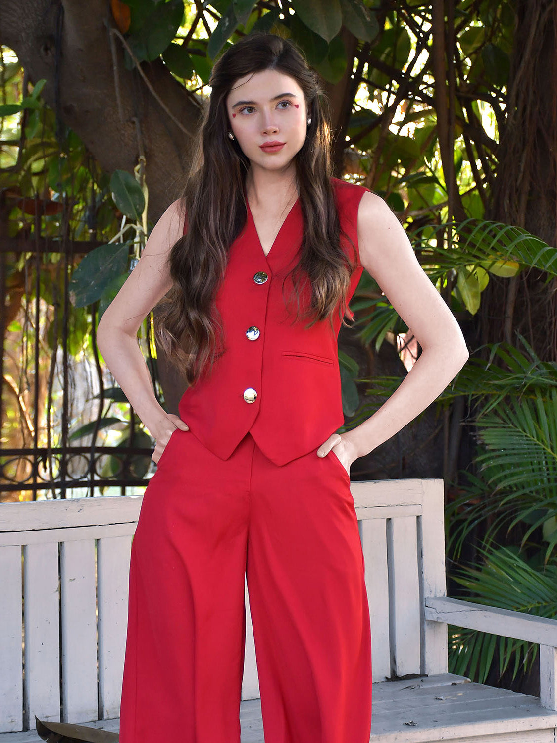 BLANC9 Red Waistcoat With Trouser-B9ST172