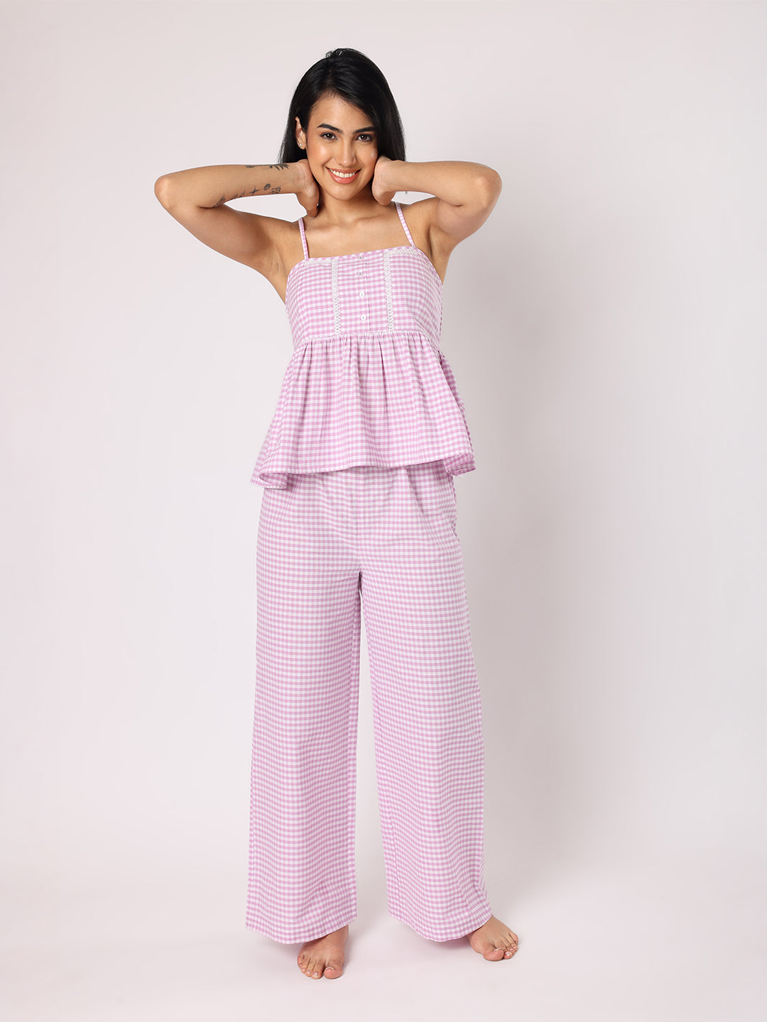 Lilac Strappy Top With Pyjama Nightwear