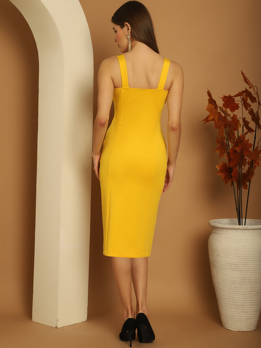 BLANC9 Yellow Bodycon Cut-Out Dress-B9DR170Y