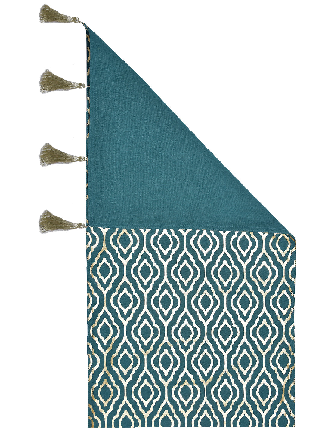 Roshan Teal Colored 100% Cotton Printed 4/6 Seater Table Runner