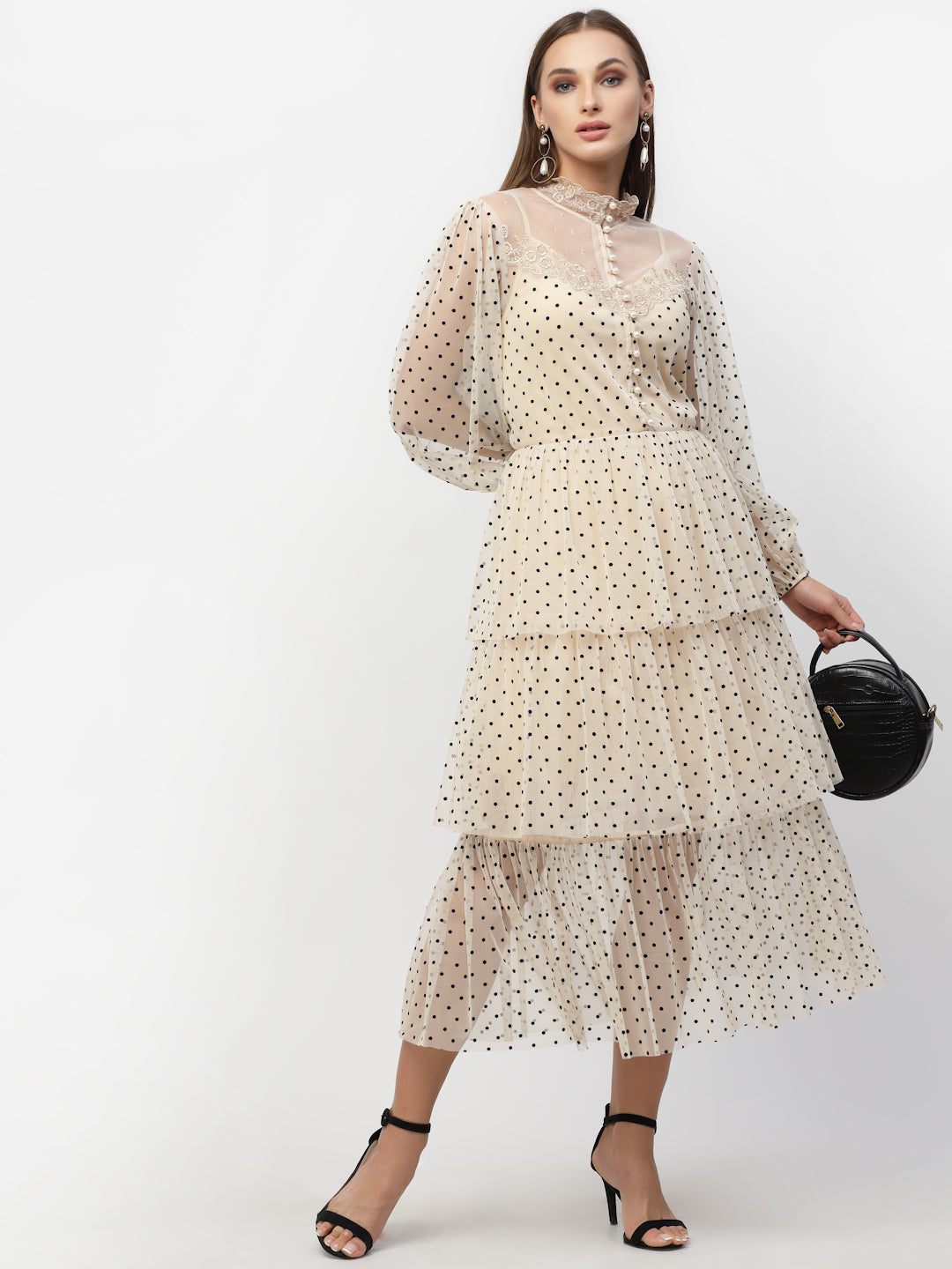 Blanc9 Beige Victorian Layered Dress With Cami-B9DR120