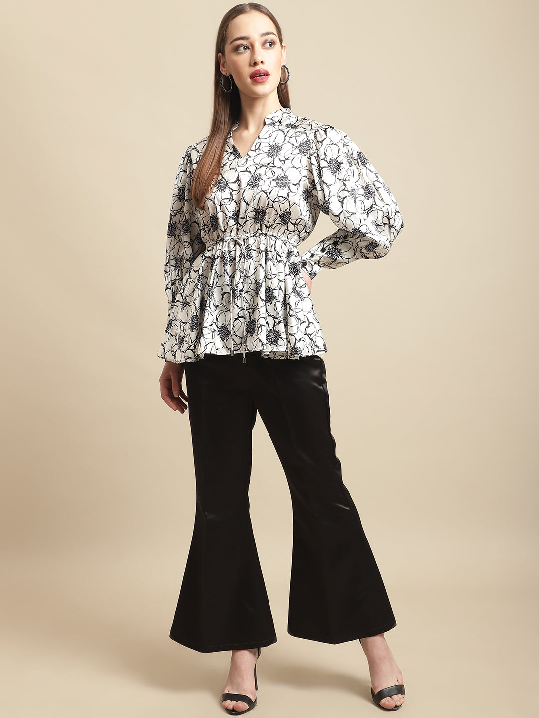 Blanc9 Bell Bottom Trouser With Flower Printed Top Co-Ord Set-B9ST97