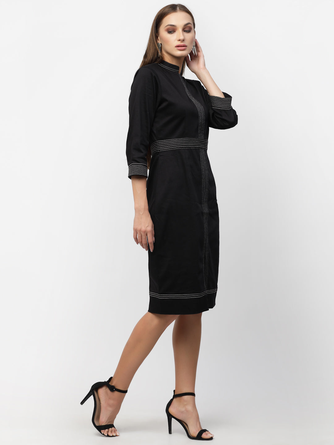 Blanc9 Black Cotton Satin Dress-B9DR121