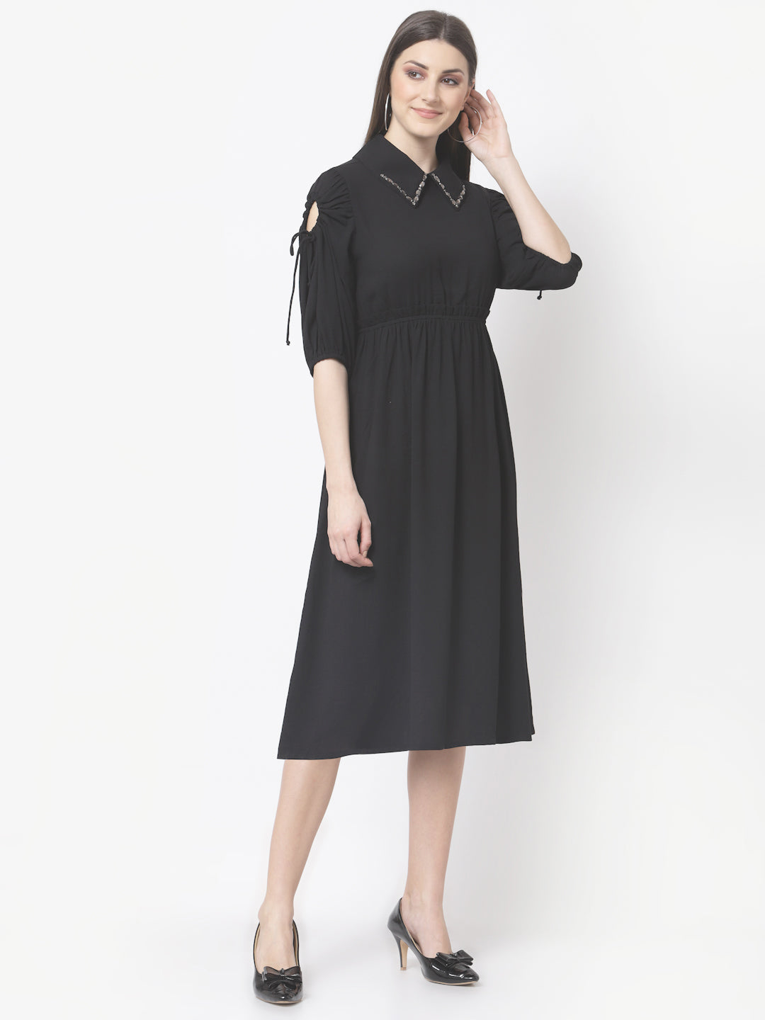 Blanc9 Black Embellished Collar Dress-B9DR104