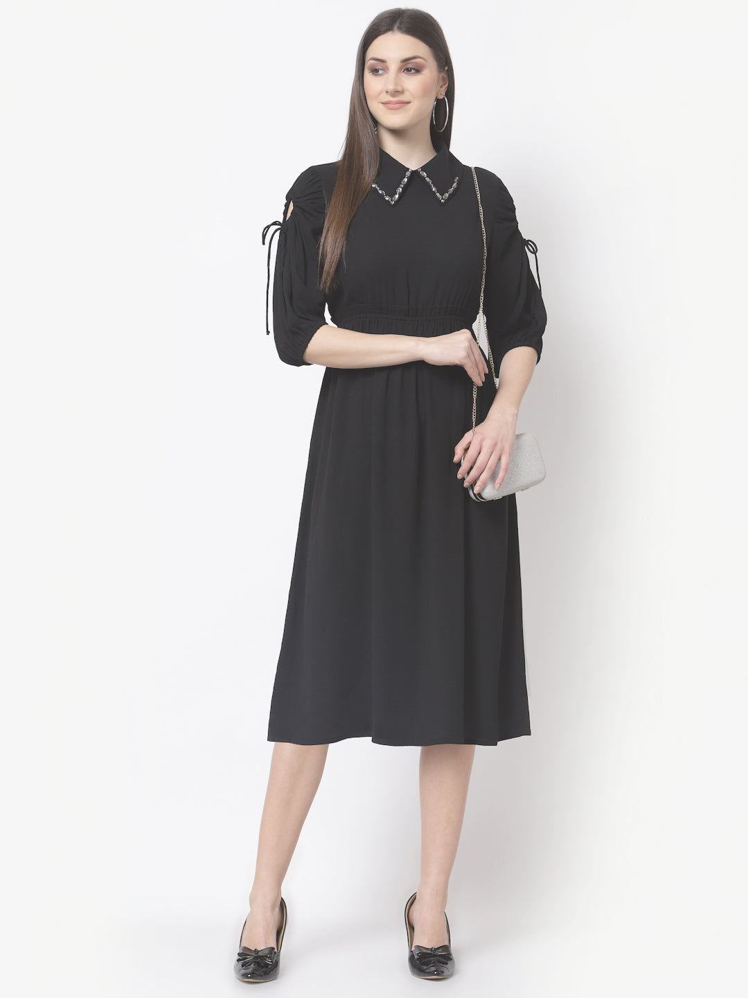Blanc9 Black Embellished Collar Dress-B9DR104