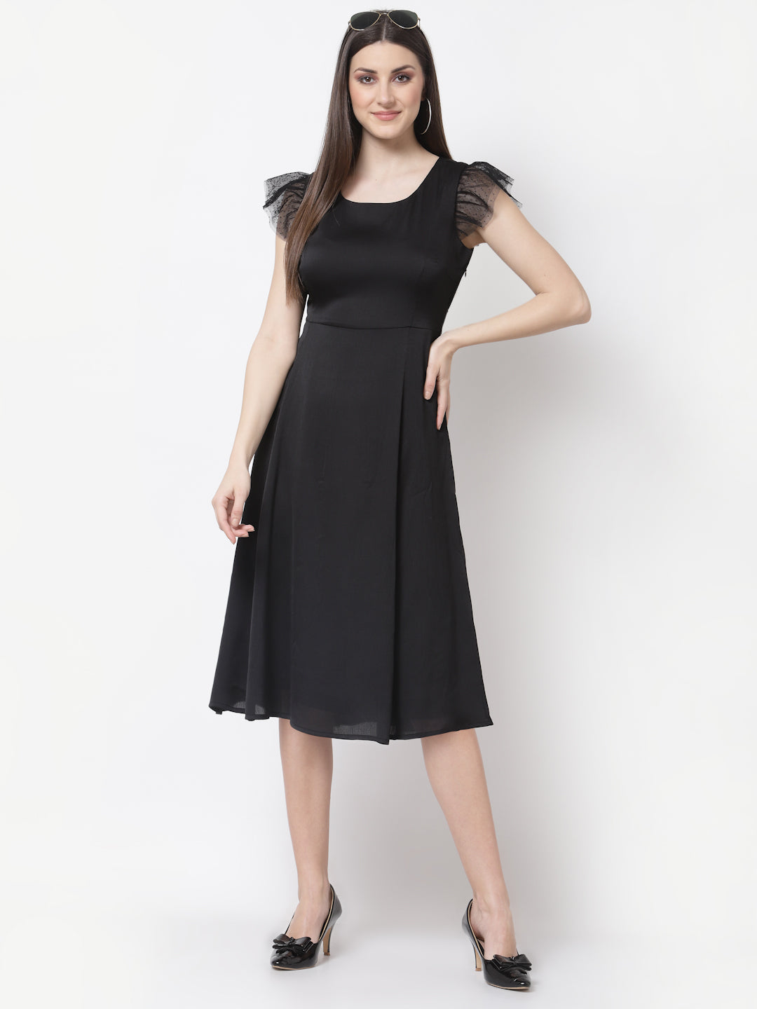 Blanc9 Black Frill  Cap Sleeve Dress-B9DR95