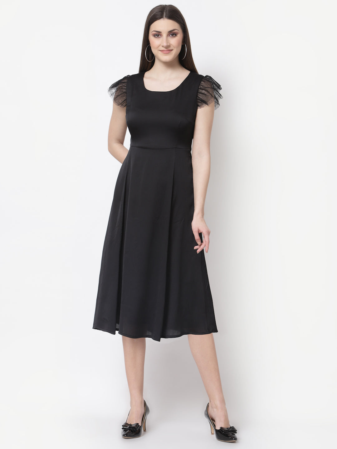 Blanc9 Black Frill  Cap Sleeve Dress-B9DR95
