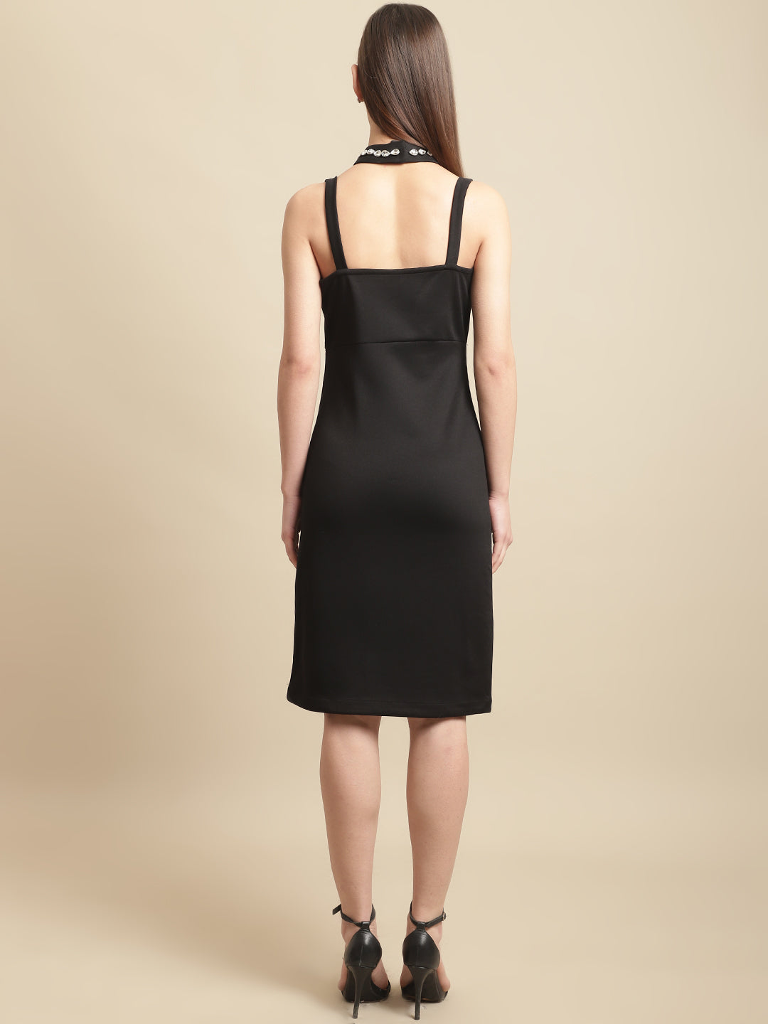 Blanc9 Black Neck Embellished Bodycon Dress-B9DR143