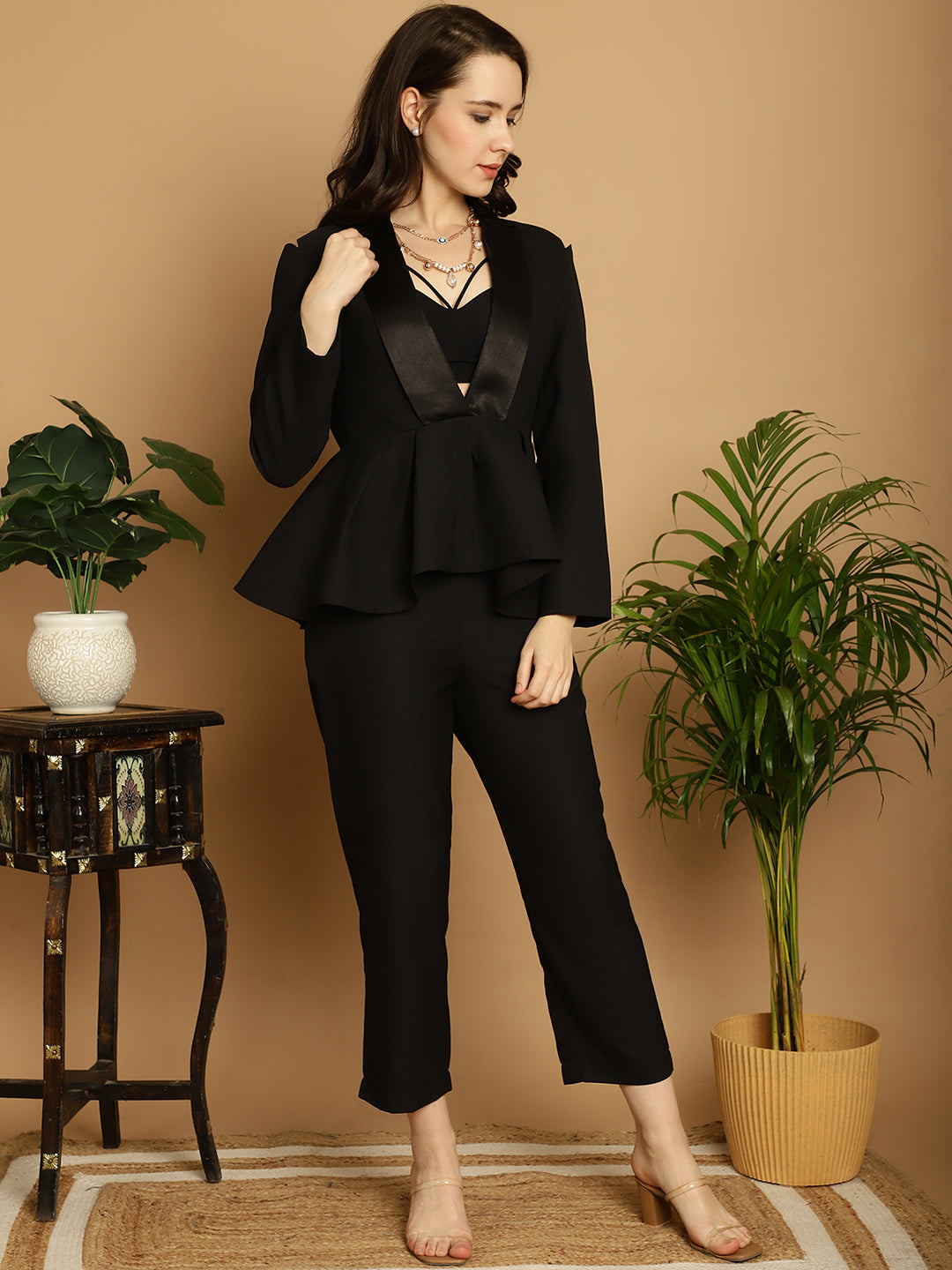 Blanc9 Black Peplum Blazer with Trousers