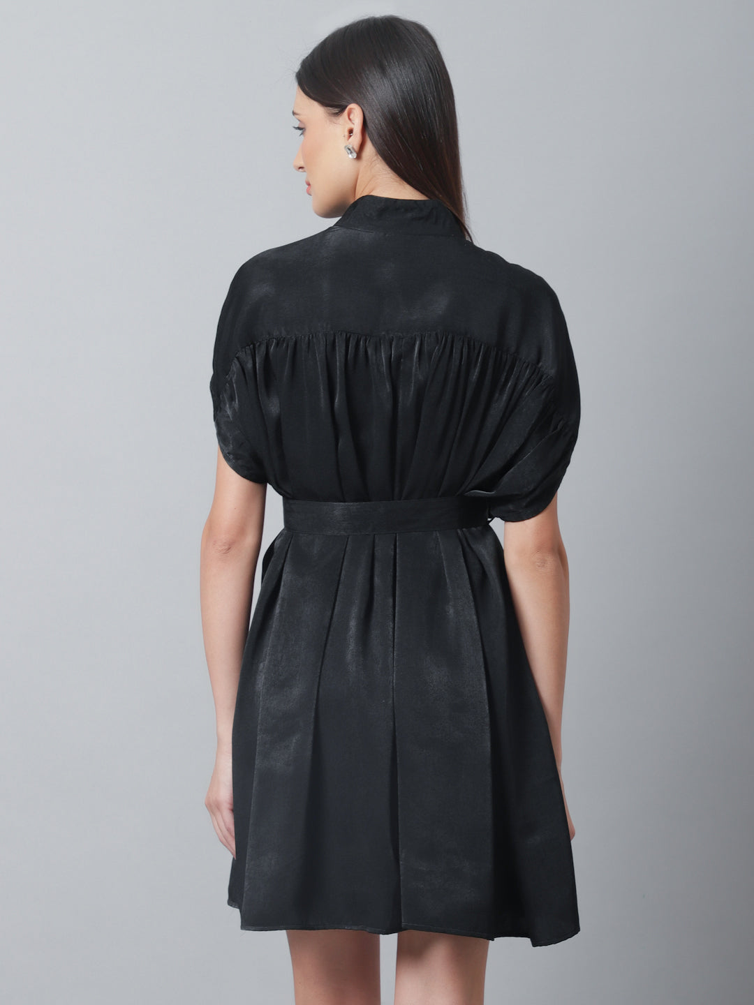 Blanc9 Black Satin Velvet Flared Dress-B9DR131