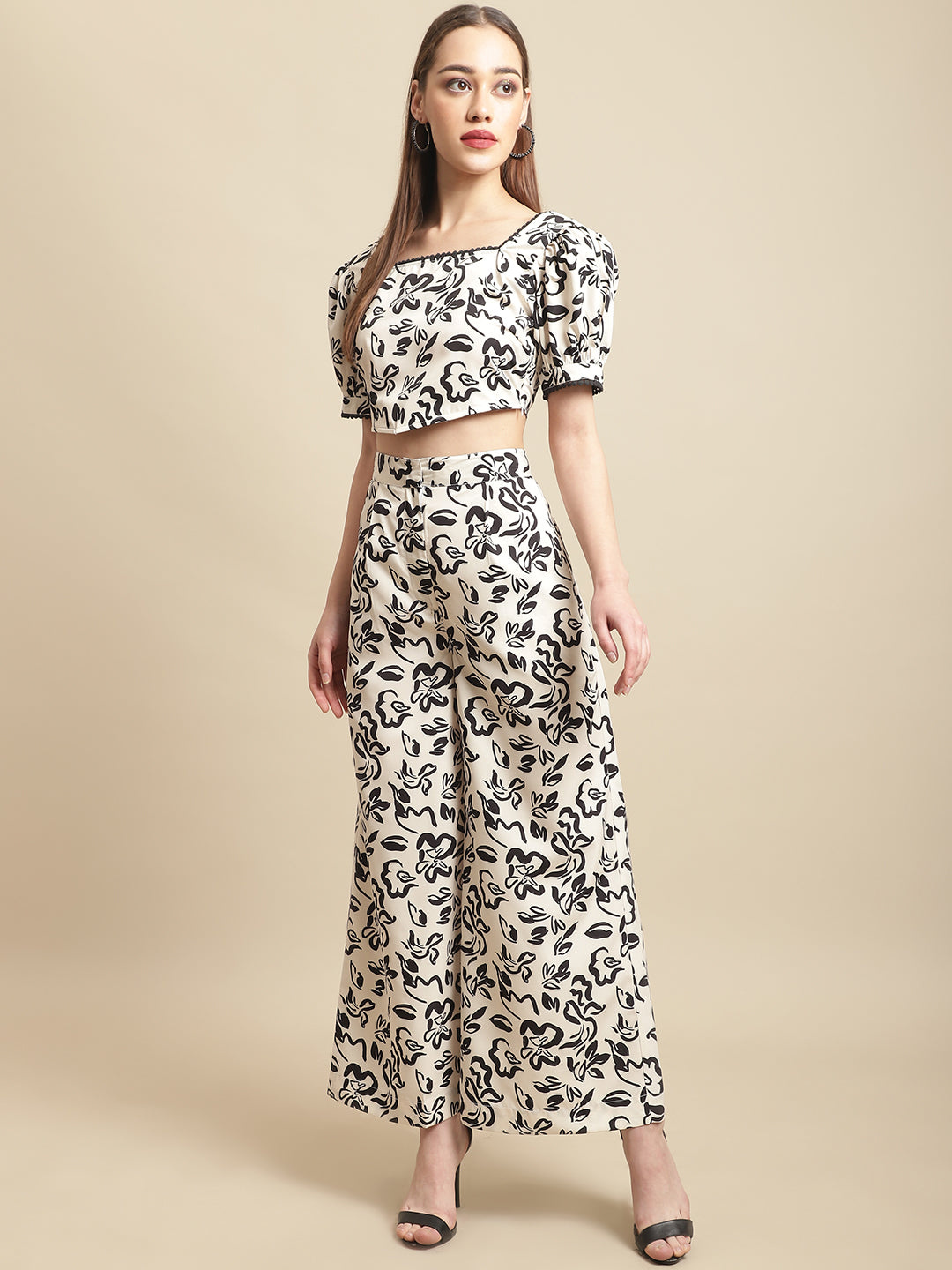 Blanc9 Black & White Crop Top With Pants Co-Ord Set
