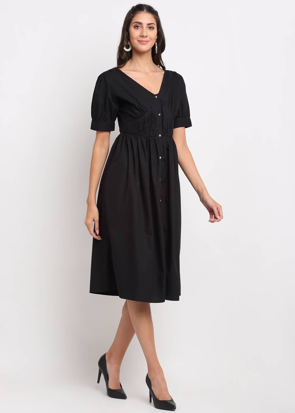 Blanc9 Ruched Waisted Black Dress