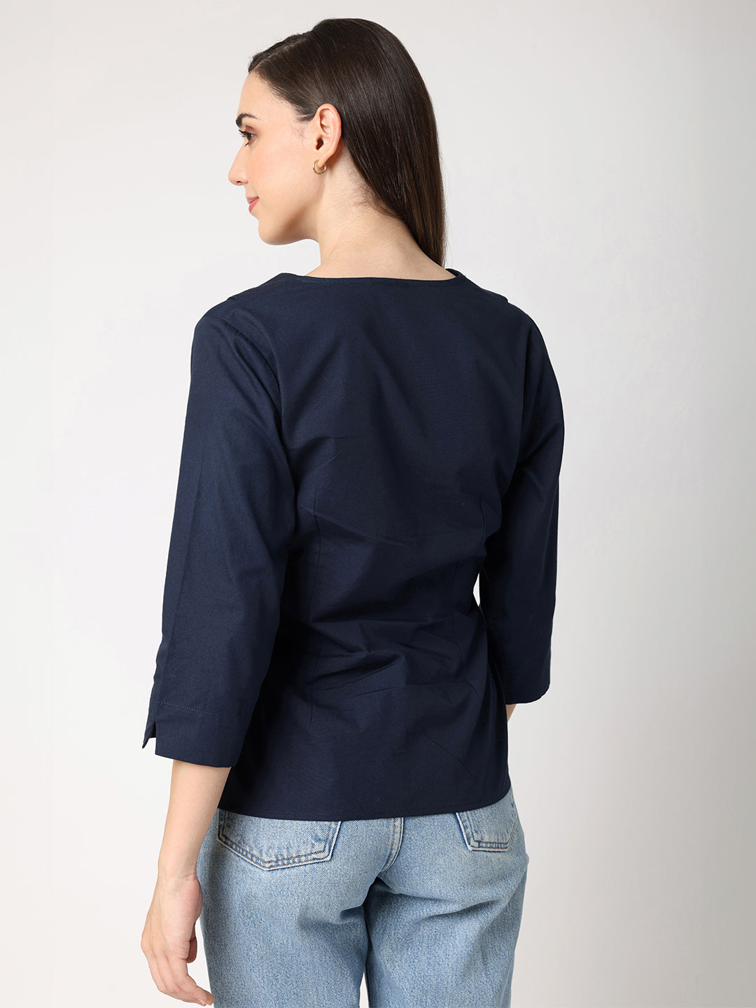 Blanc9 Blue Collar Top With Lace at Waist