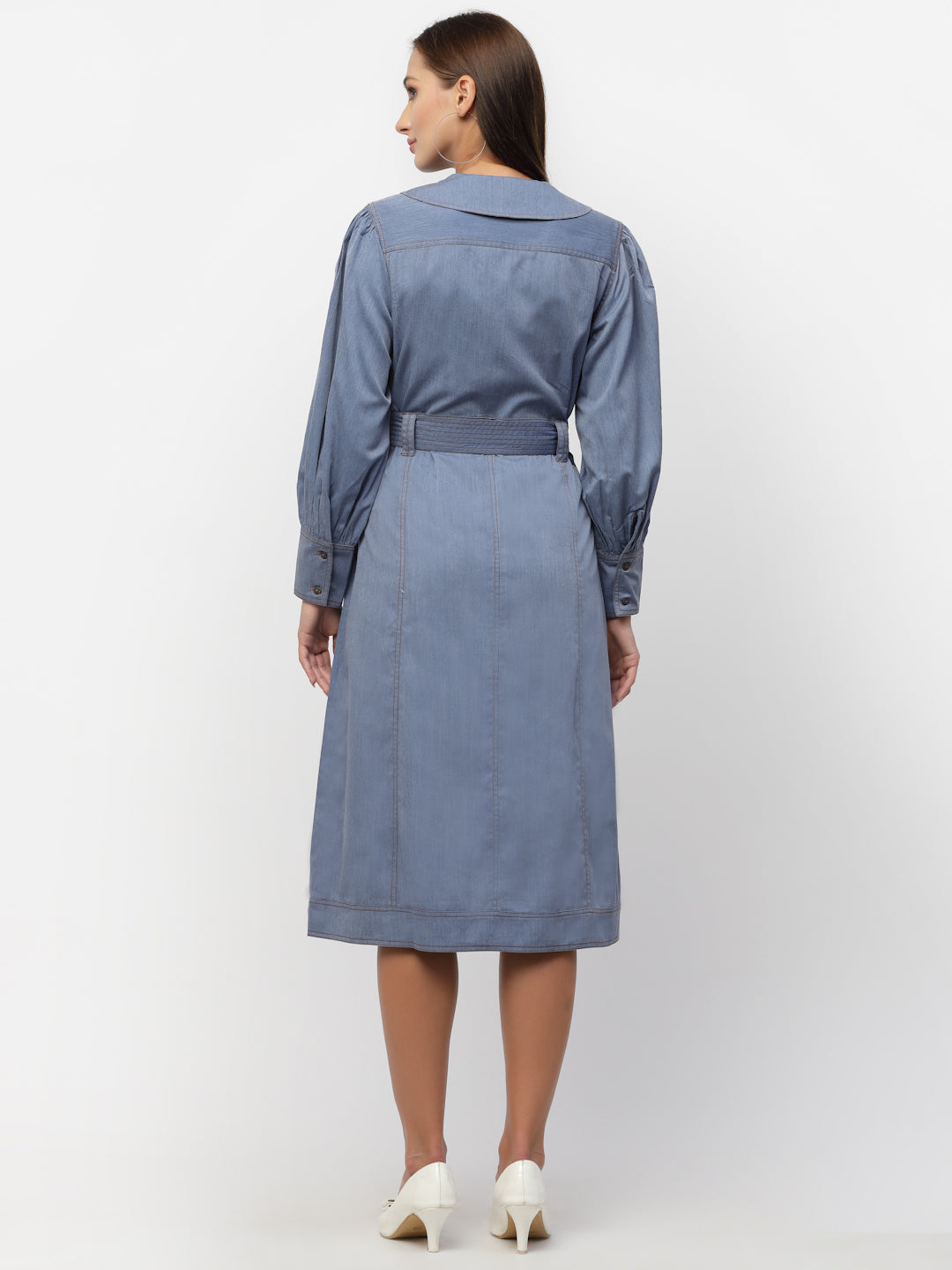 Blanc9 Blue Denim Full Puffed Sleeve Dress-B9DR122
