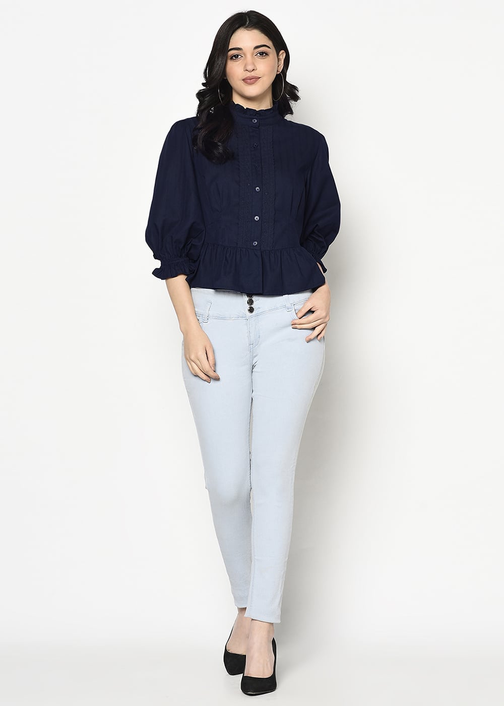 Blanc9 Blue Shirt With Short Peplum-B9TP74