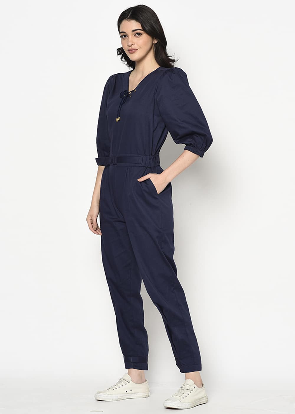 Blue cheap belted jumpsuit