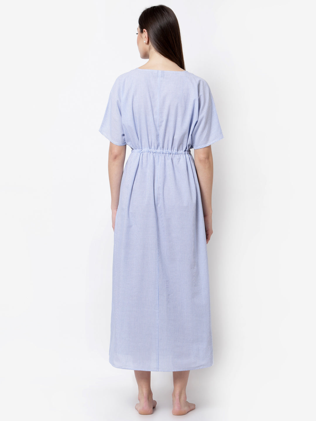 Blanc9 Blue & White Striped Night Gown-B9NW164A