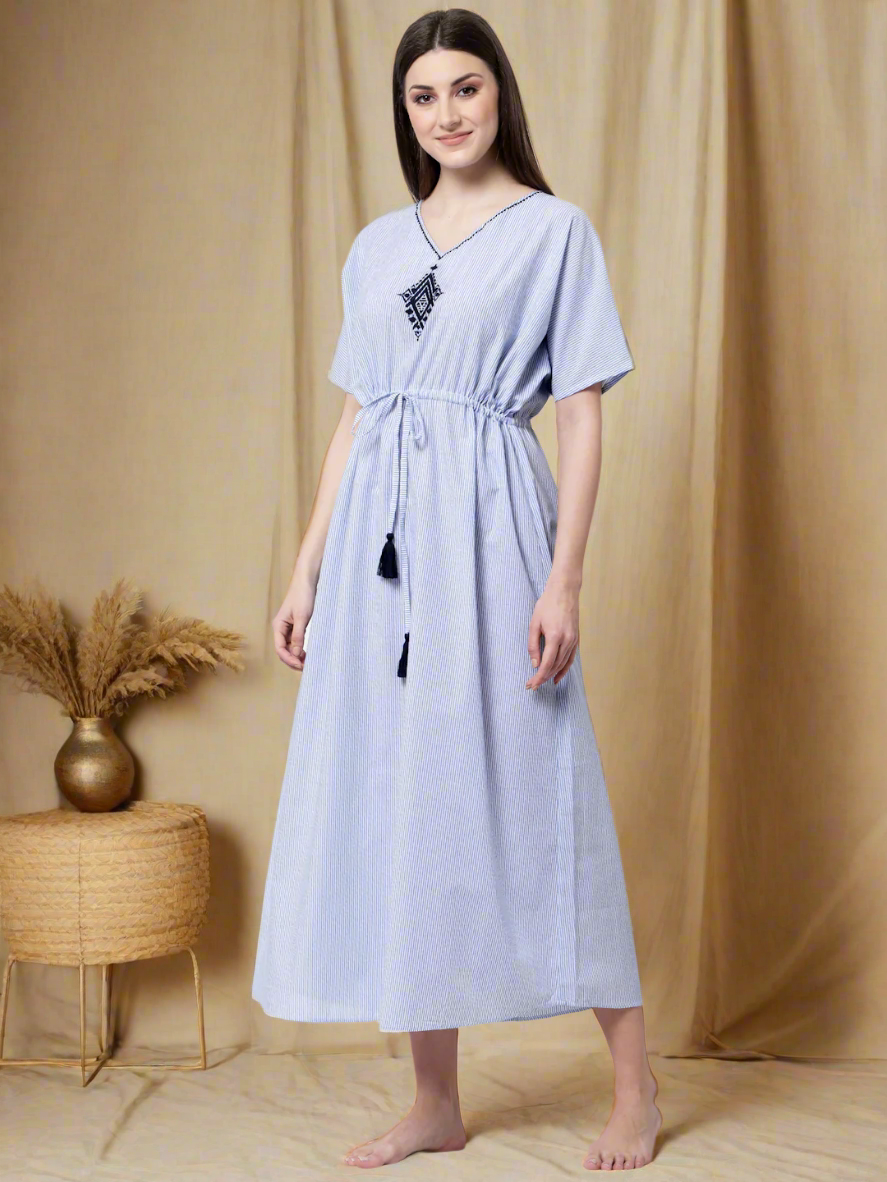 Blue & White Striped Night Gown