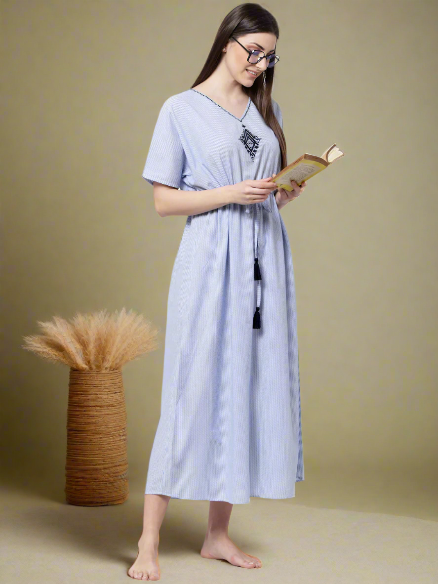Blue & White Striped Night Gown