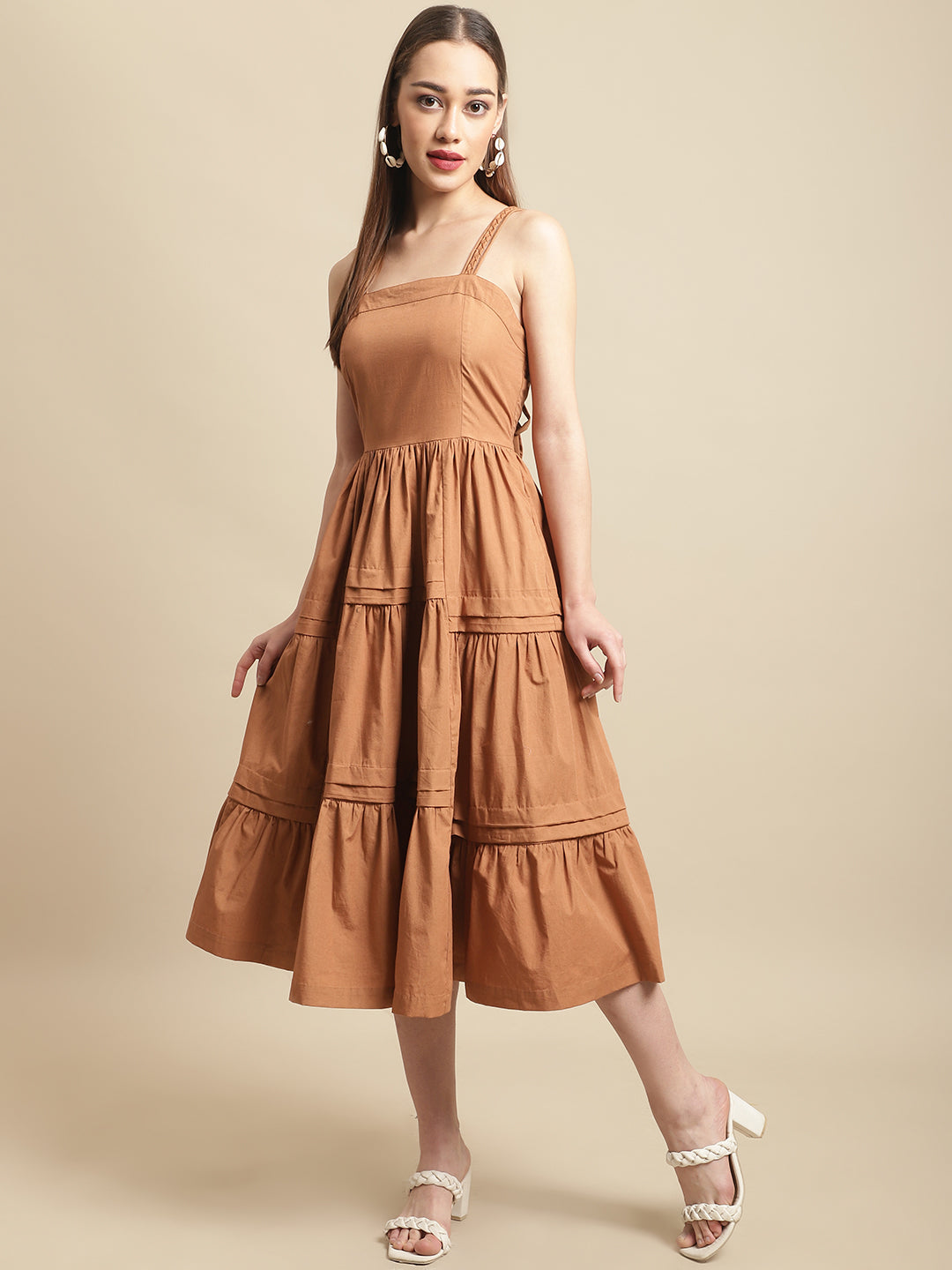 Blanc9 Brown Braided Strap Dress-B9DR142