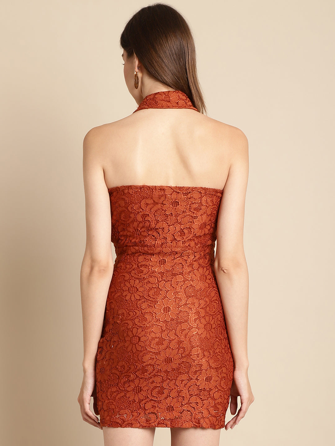 Blanc9 Brown Lace Fabric Dress-B9DR154