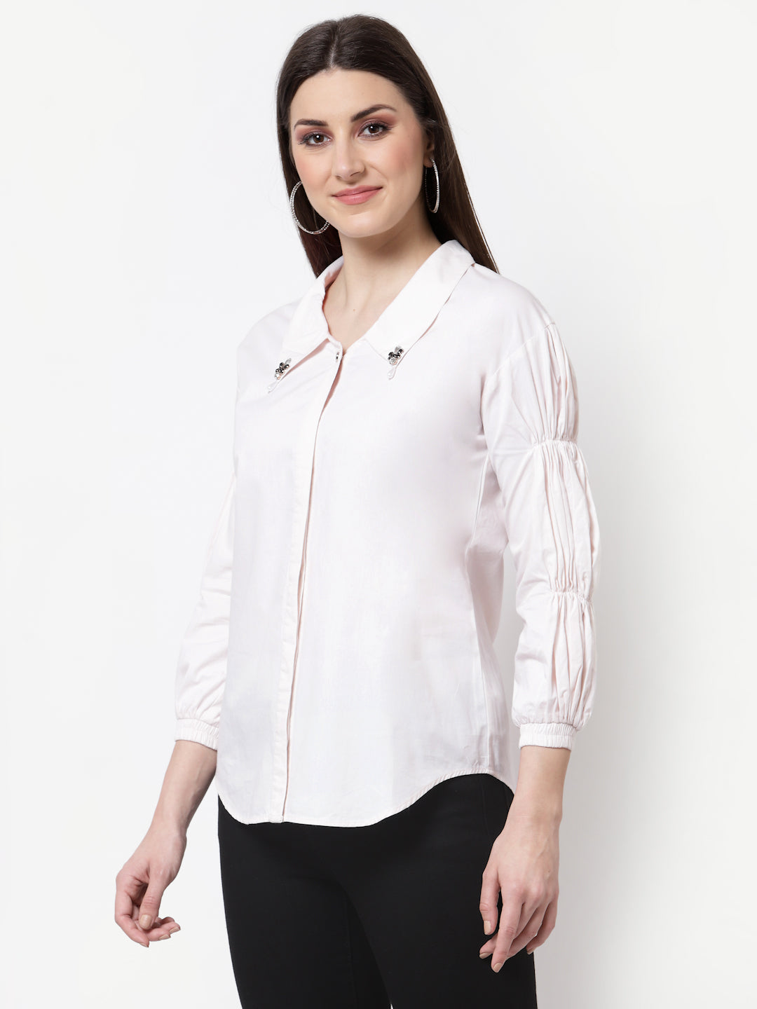 Blanc9 Collar Embellished Off White Shirt-B9TP145