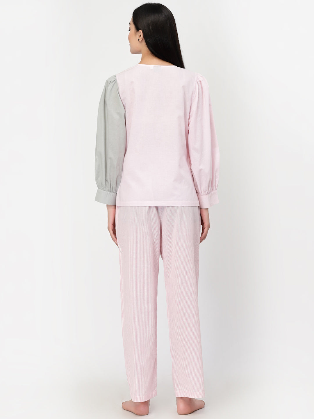 Blanc9 Colour Blocking Cotton Top With Pyjama Set-B9NW73