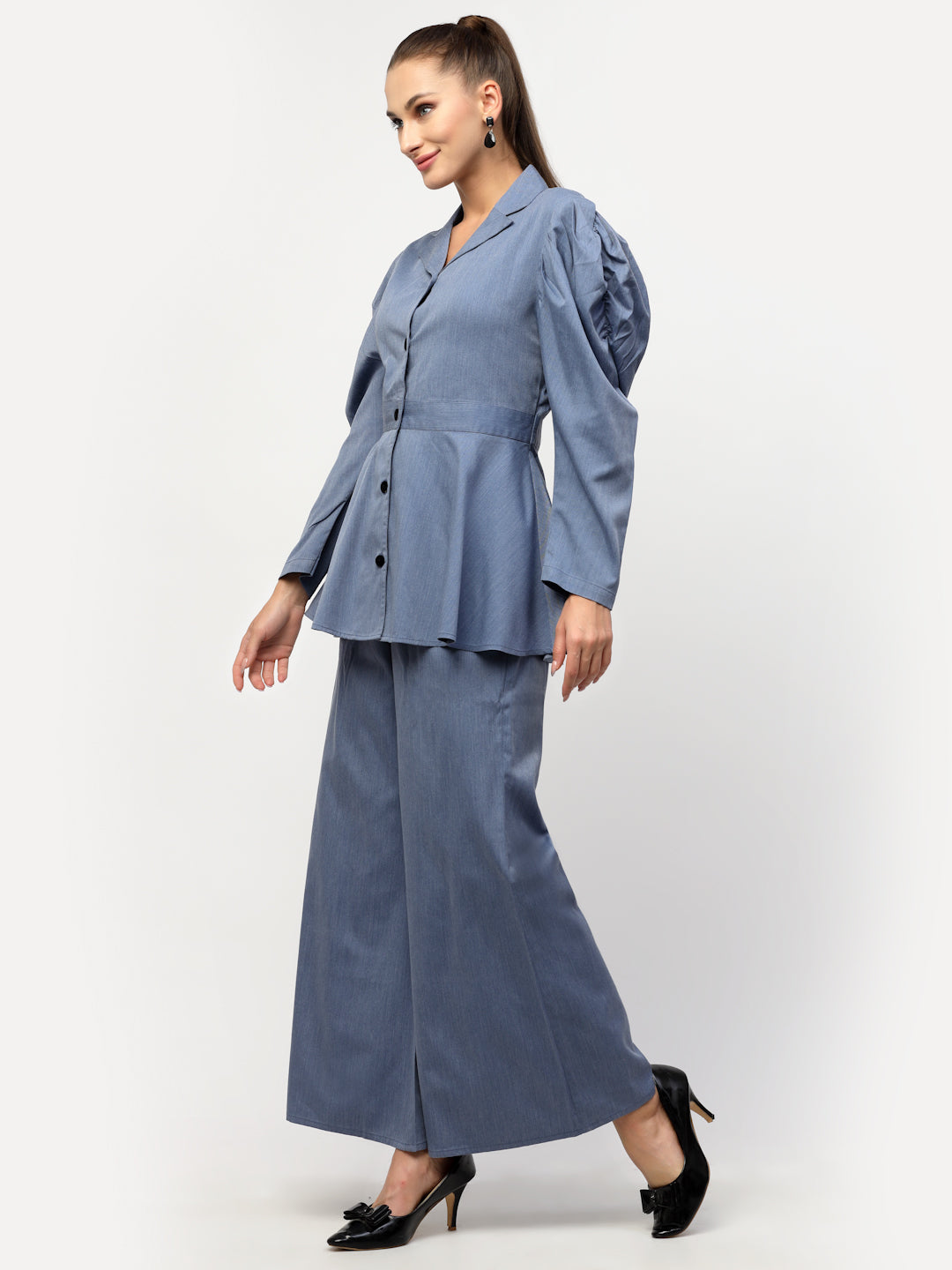 Blanc9 Denim Peplum Top With Trouser Co-Ord Set-B9ST91