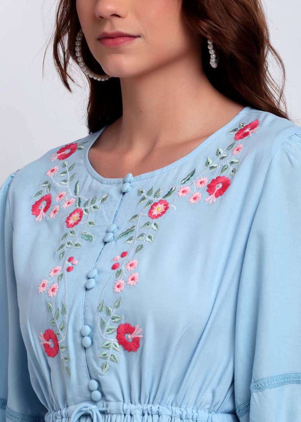 Blanc9 Embroidery Blue Kurti-B9EW31