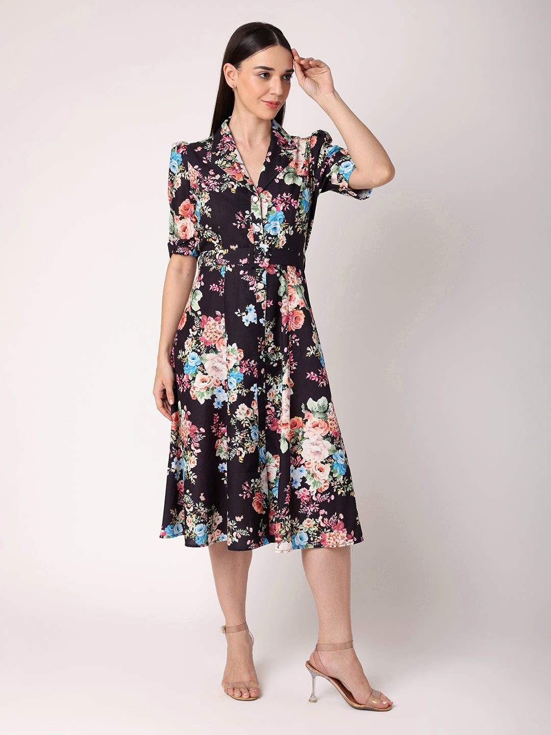 Blanc9FloralPrintedShirtDress