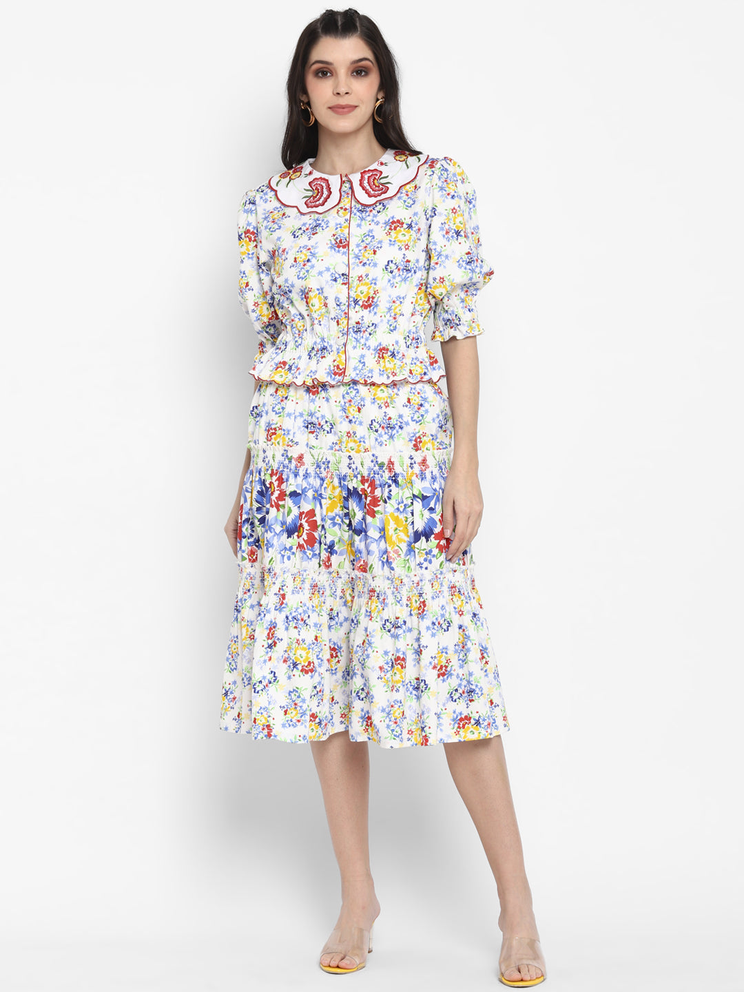 Blanc9 Floral Printed Top & Skirt Coord Set-B9ST44