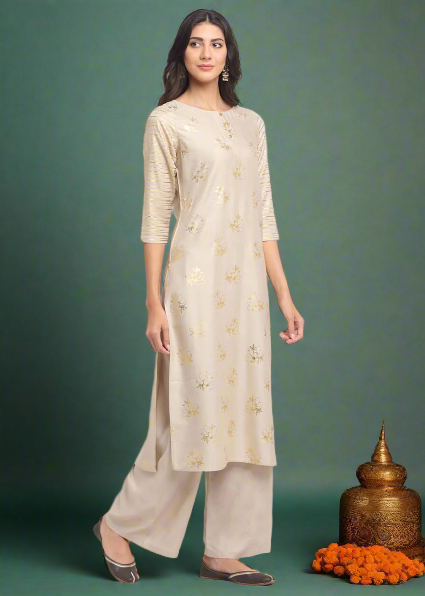 Foil Floral Striped Kurti