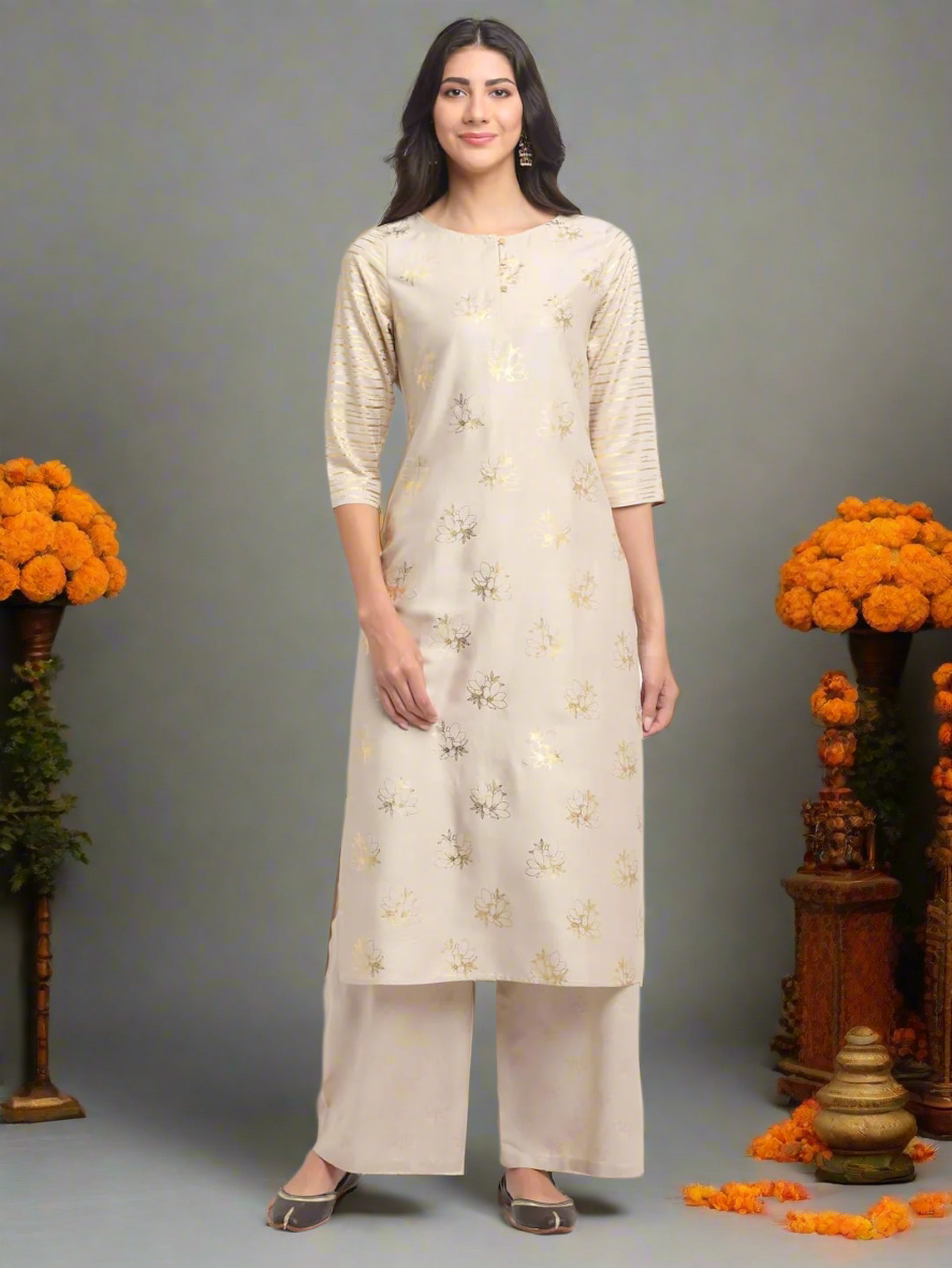Foil Floral Striped Kurti