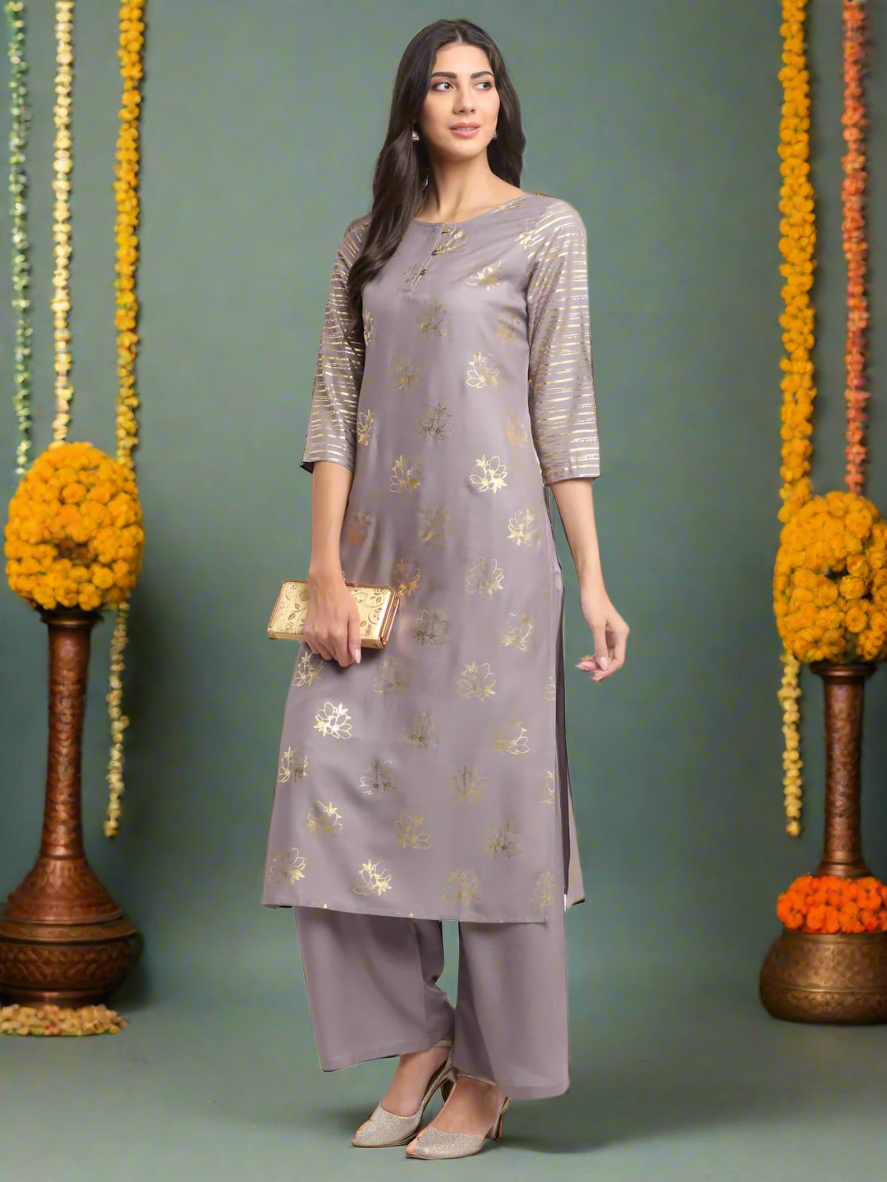 Foil Floral Striped Kurti