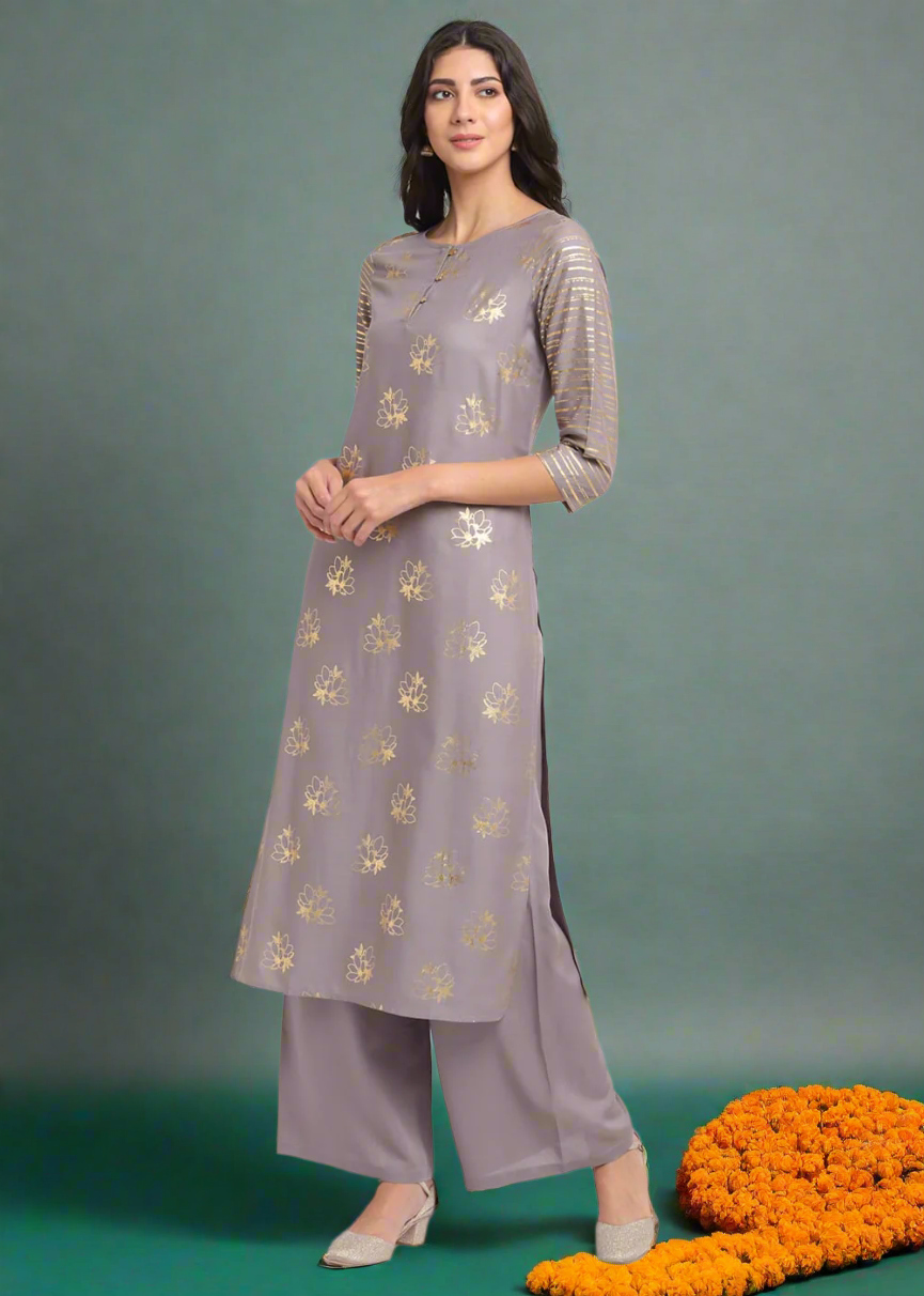 Foil Floral Striped Kurti