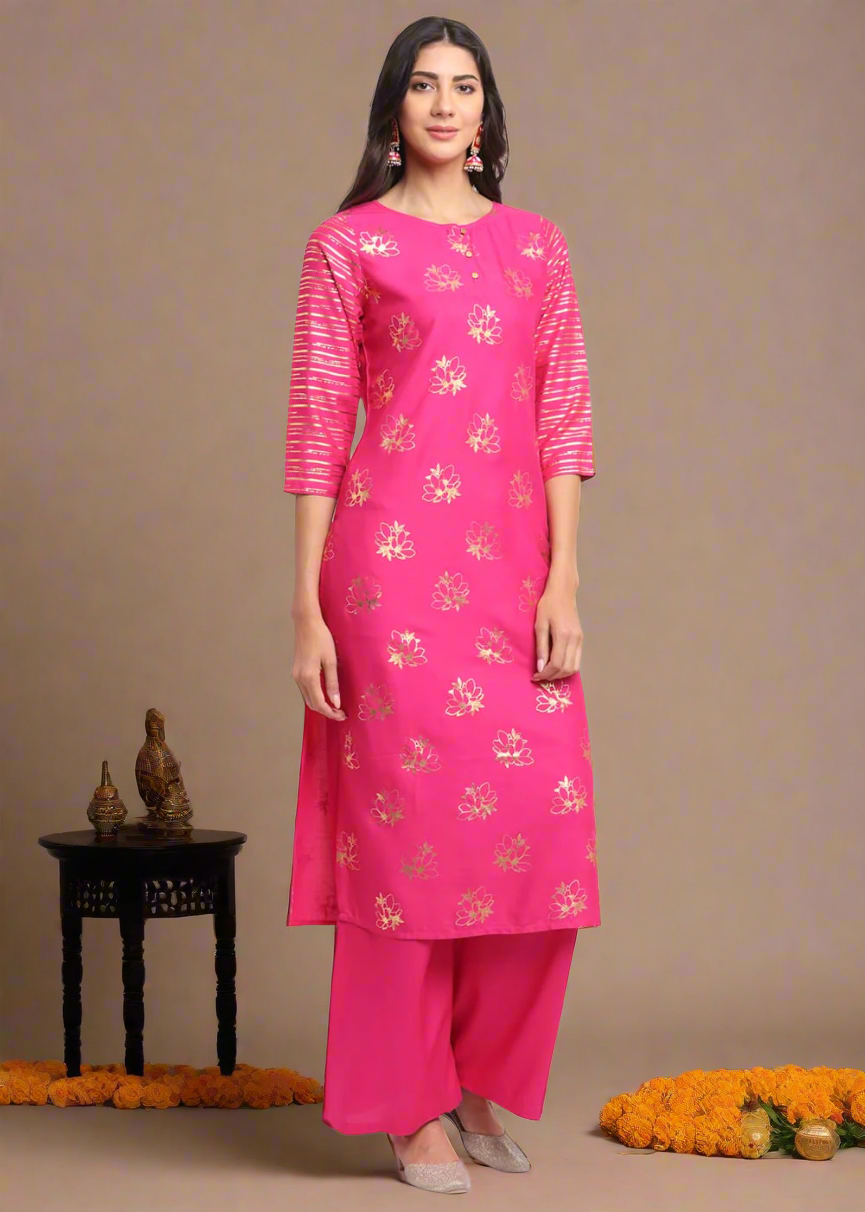 Foil Floral Striped Kurti