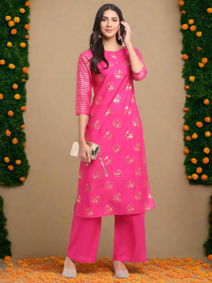 Foil Floral Striped Kurti