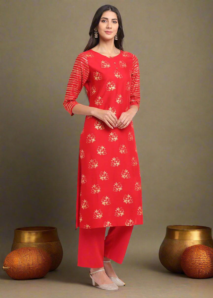 Foil Floral Striped Kurti