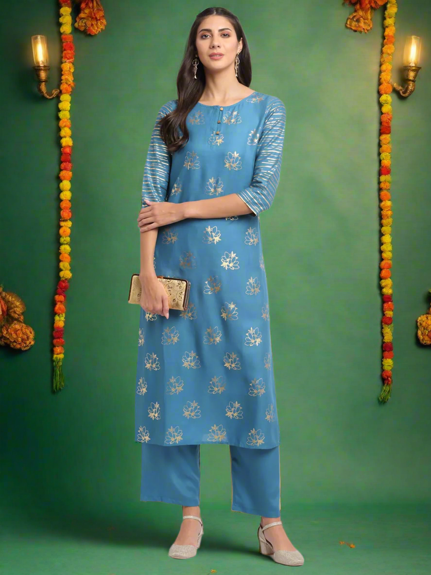 Foil Floral Striped Kurti