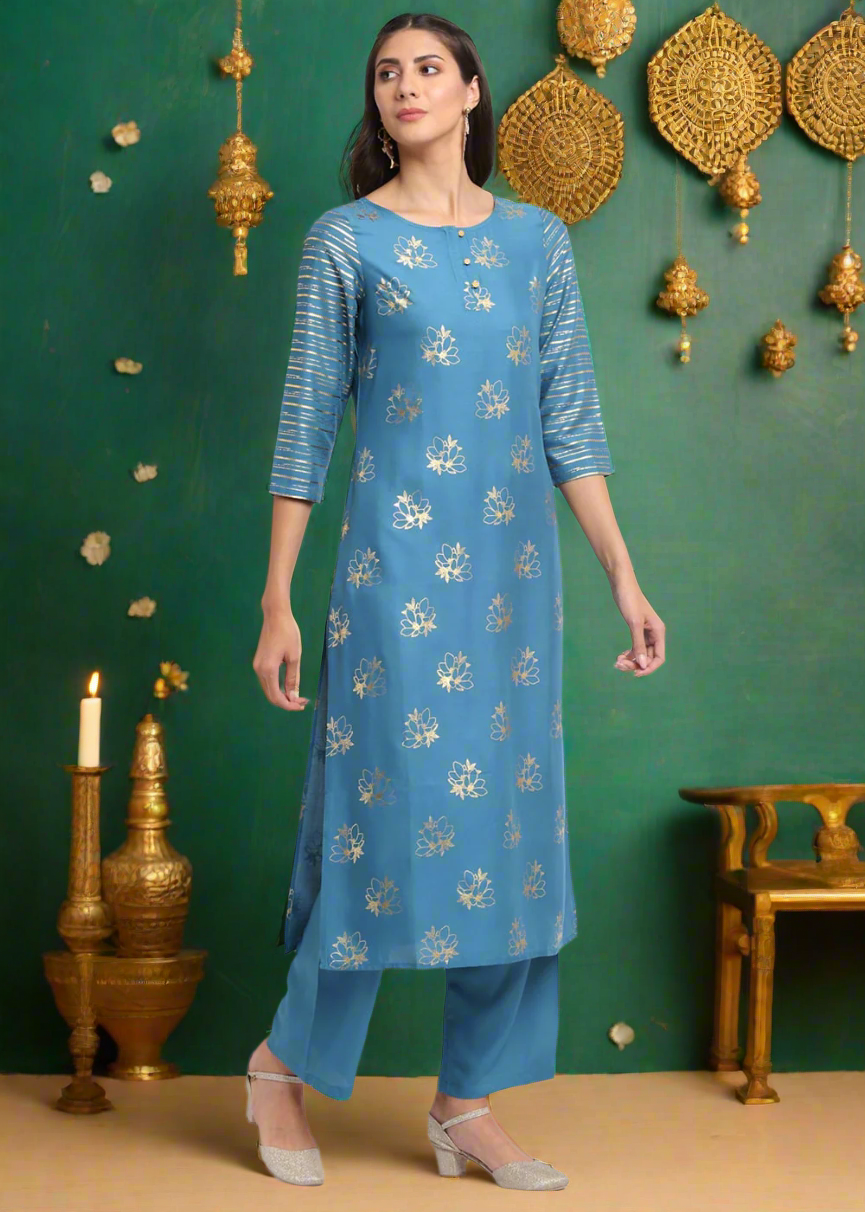 Foil Floral Striped Kurti
