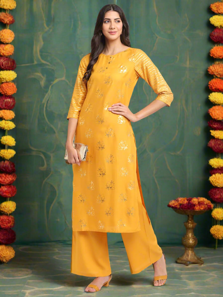 Foil Floral Striped Kurti