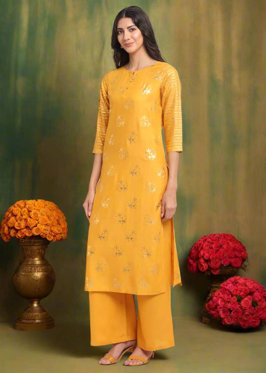 Foil Floral Striped Kurti