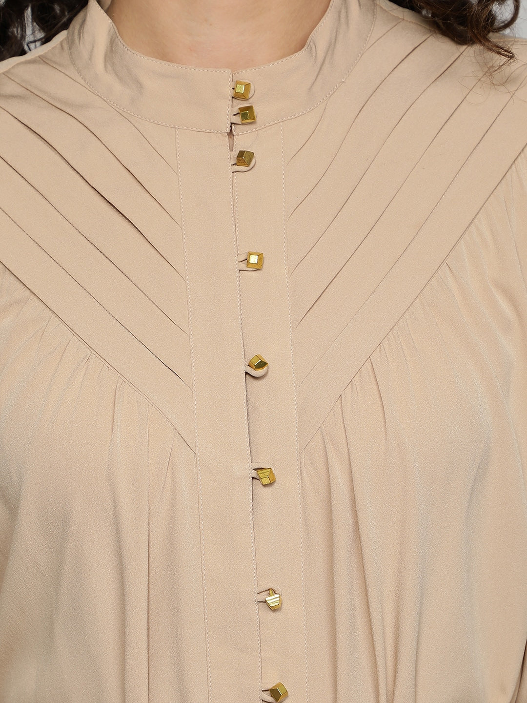 Blanc9 Gold Button Beige Dress