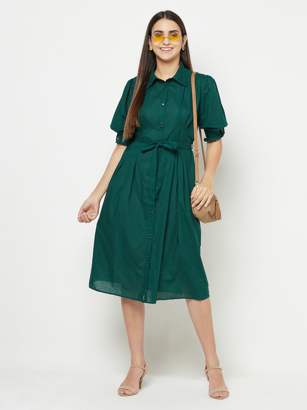 Blanc9 Inverted Pleated Green Dress