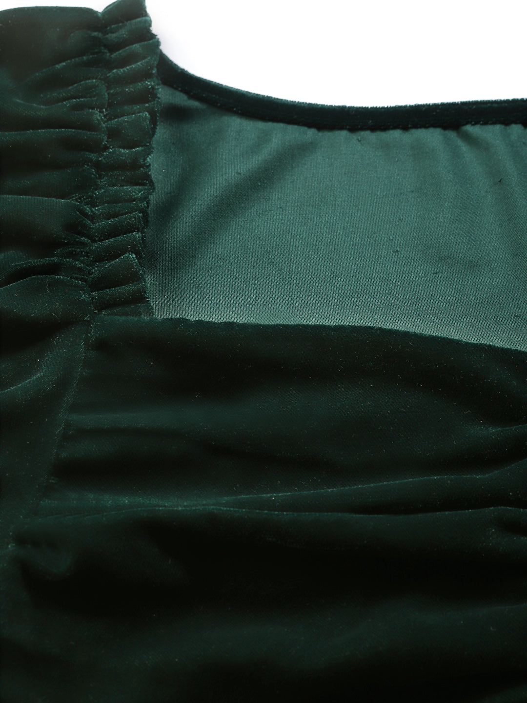Blanc9 Green Velvet Puffed Sleeve Top-B9TP131B