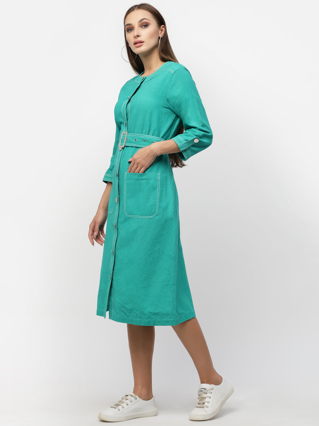 Blanc9 Green With Silver Buckle Belt Dress-B9DR118