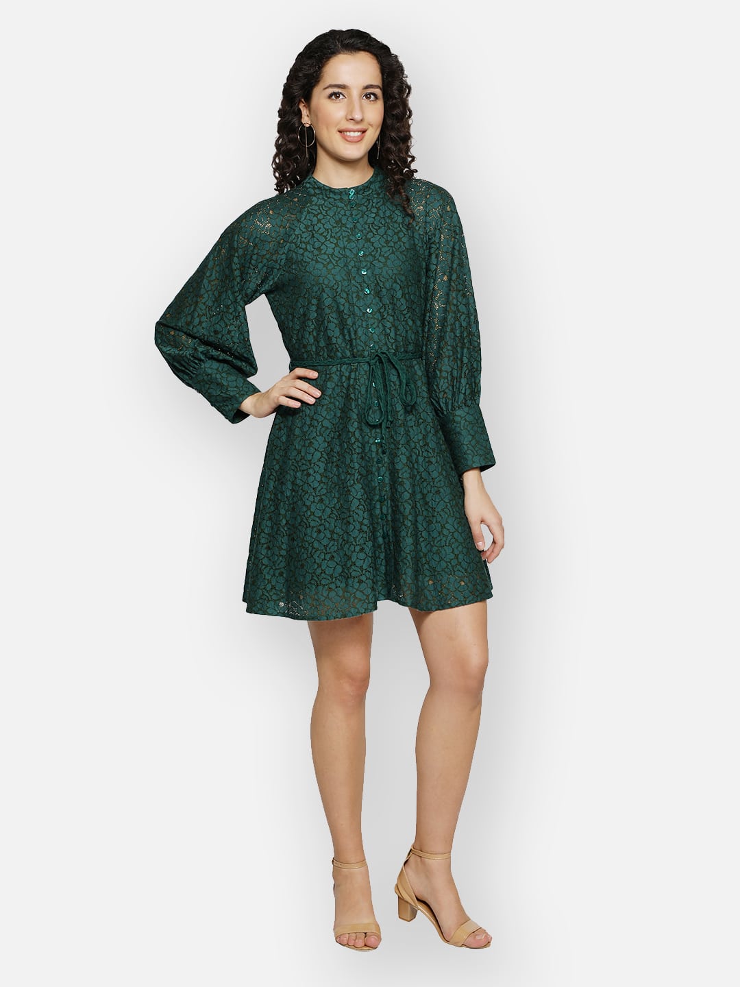 Blanc9 Green laced Short Dress-B9DR78G