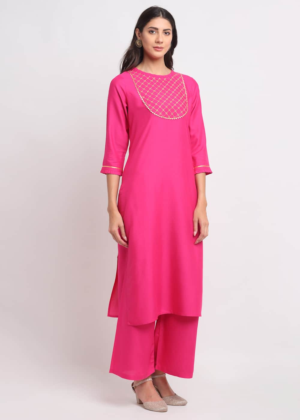 Blanc9 Grid Embroidered Yoke Kurti-B9FV07P